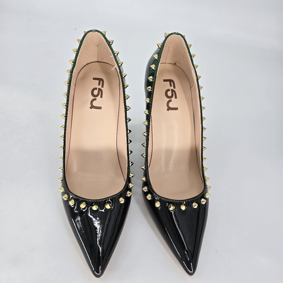 FSJ Women Bridal Pointed Toe Chunky Block High Heel Crystal Pumps Slip on 7 - Picture 5 of 11